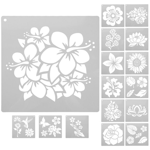 Plantillas de flores, plantillas de plantas tropicales, plantillas de dibujo, plantillas de pintura para pared de madera, 16 Uds.