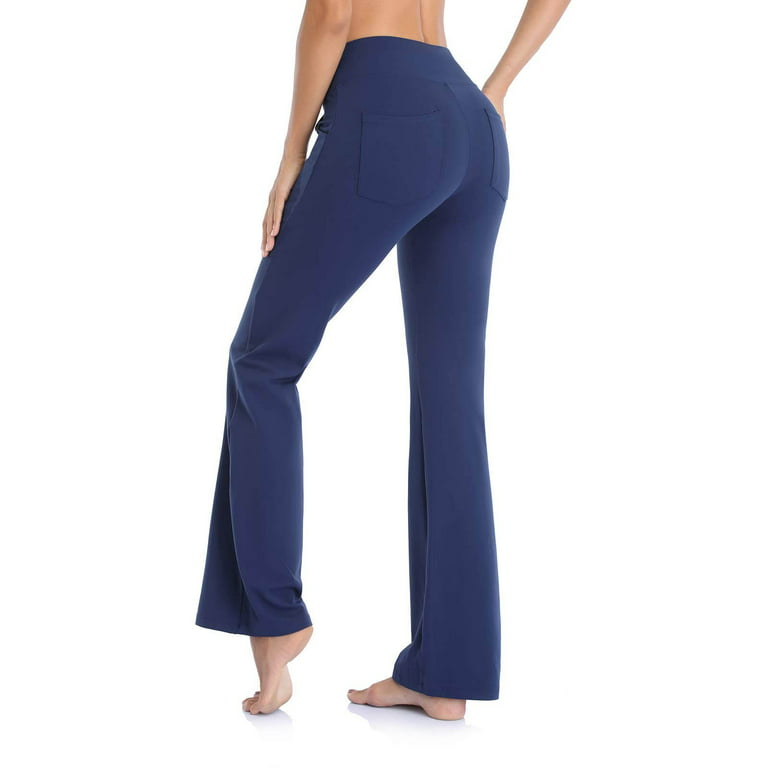 Outfmvch Yoga Pants Women Yoga Pants Polyester Relaxed Pull-On Styling Wide- Leg Lightweight Two Pockets Long Yoga Pants With Pockets Blue M 