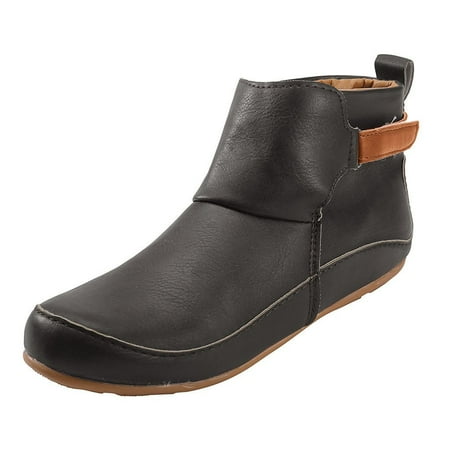 

EUHDSSDE Women s Vintage Leather Boots Flat Waterproof Shoes Winter Round Toe Ankle Boots