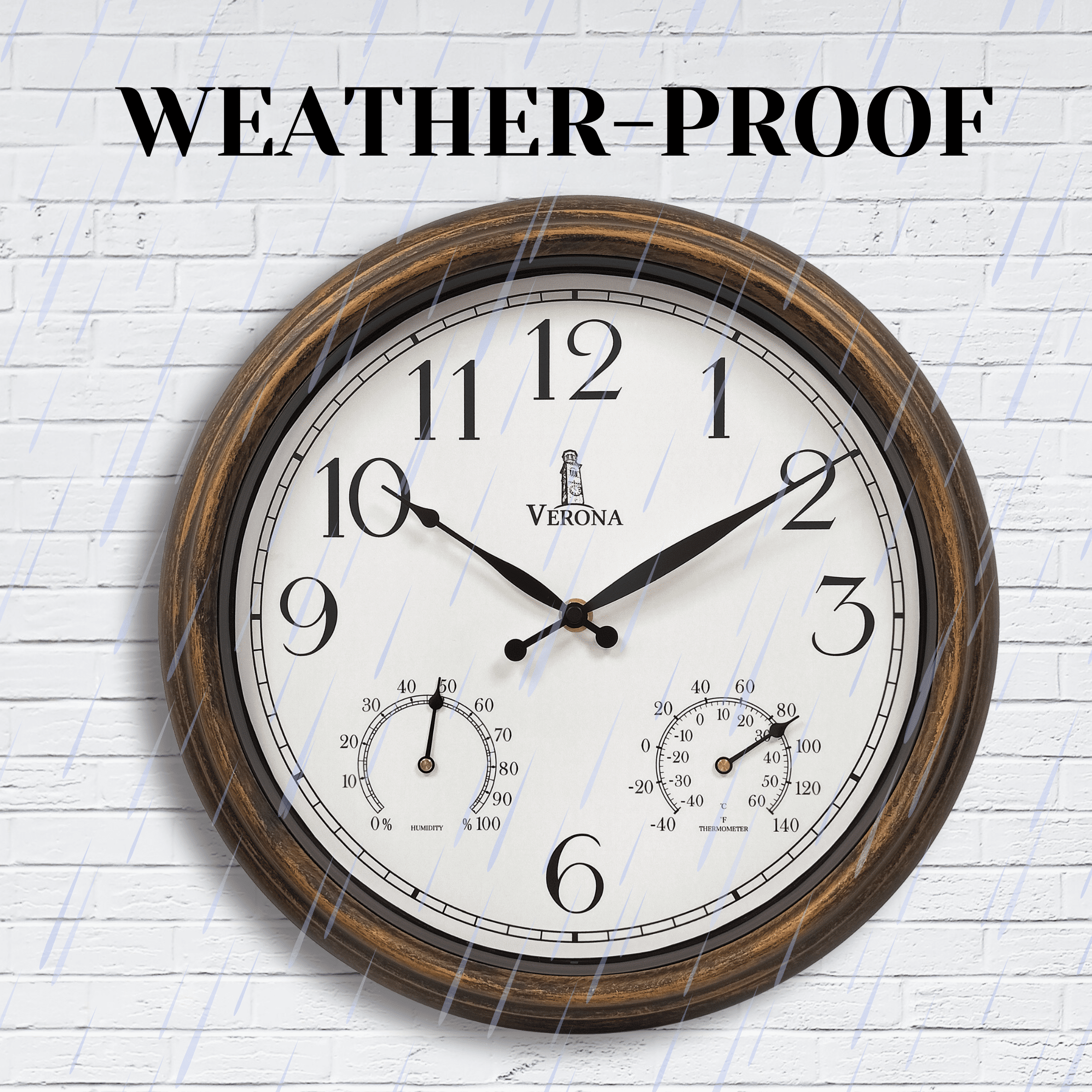 Outdoor Clock for Patio Waterproof with Thermometer - 14 inch Indoor Outdoor Clock with Temperature and Humidity - Weatherproof, Accurate & Easy to Read Wall Clock for Pool, Patio, Garden &Home Decor