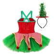 thumbnail image 4 of YiZYiF Girls Santa Elf Christmas Costume Camisole Mesh Tutu Dress for Figure Ice Skating Dance Party Red 6, 4 of 7