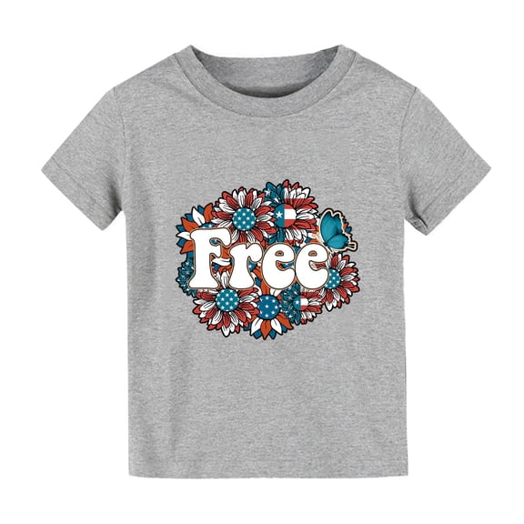 Qopobobo Toddler Girl Tees Girls Tee Shirts Unisex Kids American Flag Short Sleeve T-Shirts Boys Girls 4th of July Patriotic Crew Neck Pullover Tops White,8-10 Years