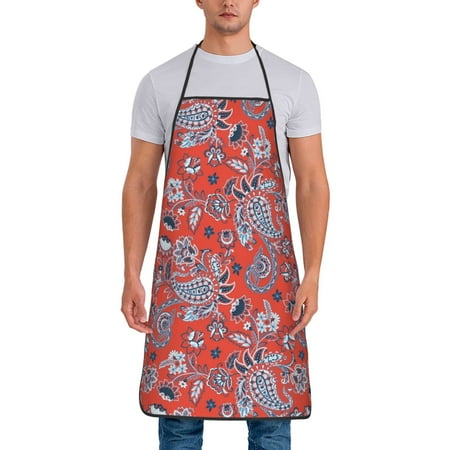 

Chef Aprons for Men and Women - Paisley Red Oil-Resistant Bib Aprons for Cooking Waterproof BBQ Grilling Kitchen Aprons Gifts for Women and Men