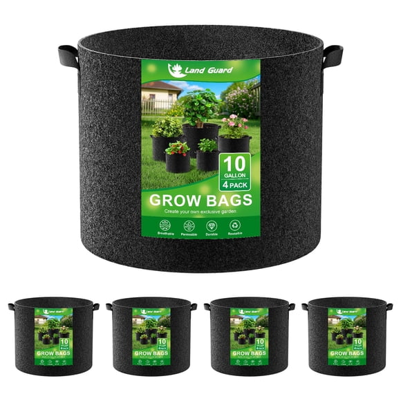 Bolsas de tela para cultivo Land Guard, 10 galones (38 litros), paquete de 4, negras