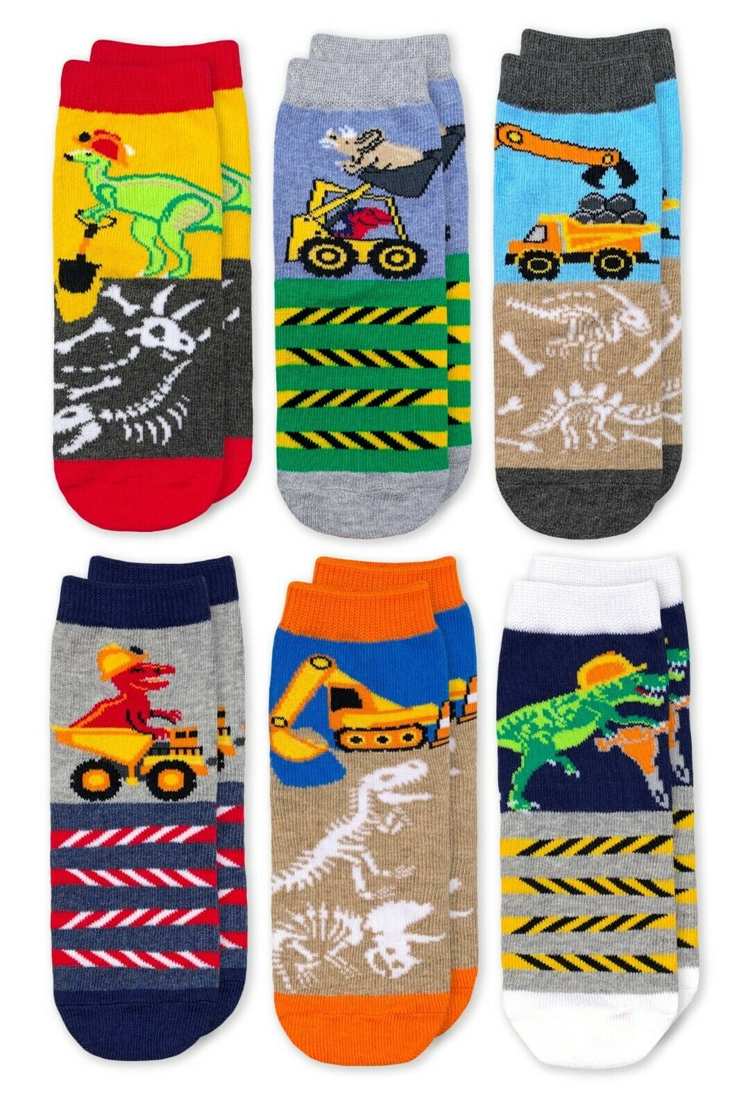 Jefferies Socks Boy's Dinosaur Construction Crew Socks 6 Pair Pack