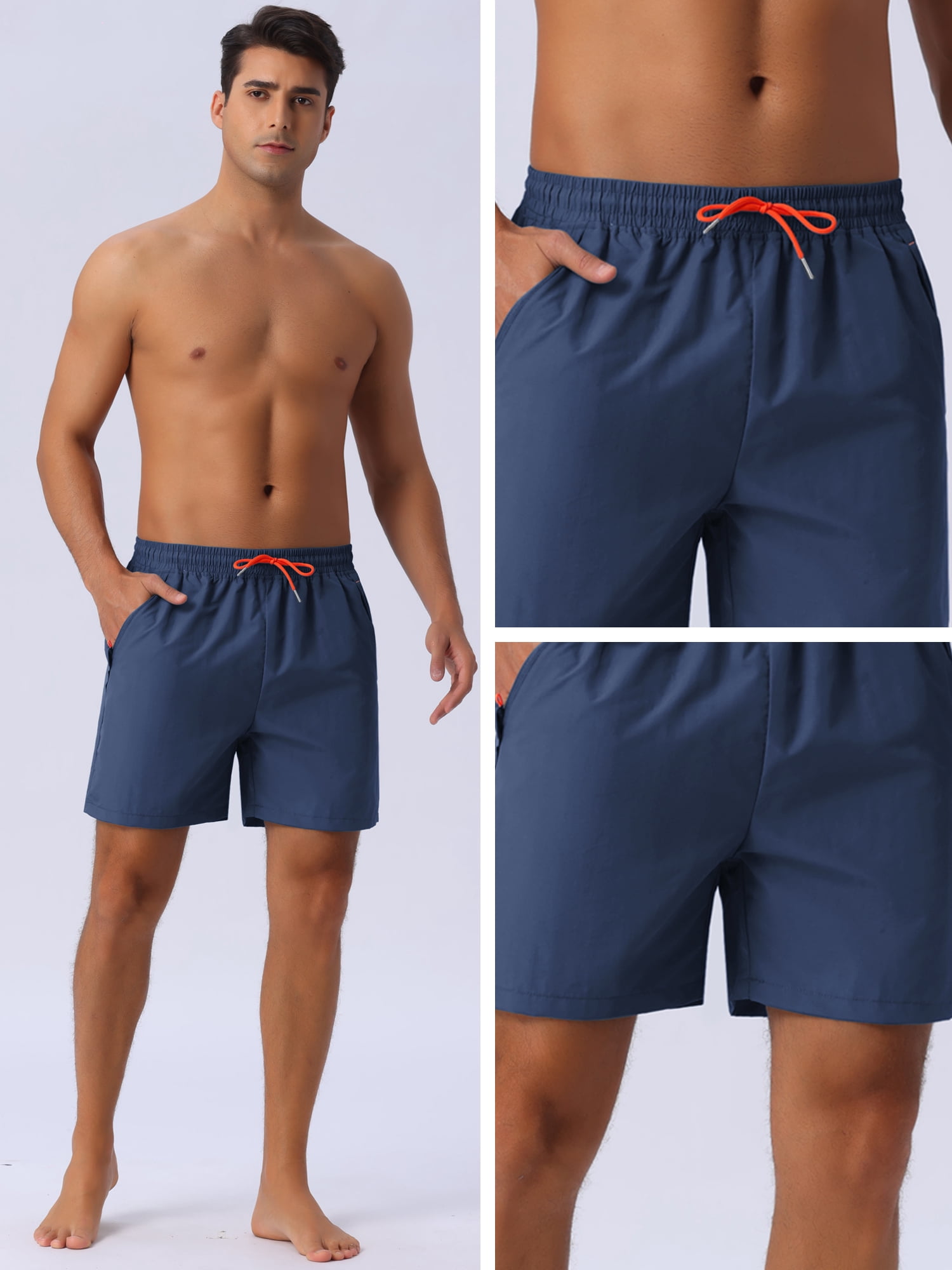 DARING DIVA Men's Elastic Waist Drawstring Mesh Lining Beach Shorts 36 Dark Blue