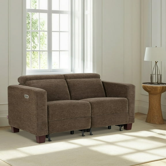 MCombo 62.2'' Wall Hugger Power Loveseat Recliner Sofa for Living Room, Office, Fabric, Coffee