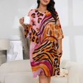 thumbnail image 2 of Pink Orange Wild Animal Print Sleepshirts For Sleeping Travels Loose Sleepdress Pajama Dress Soft Nightdress Sleepwear, 2 of 7
