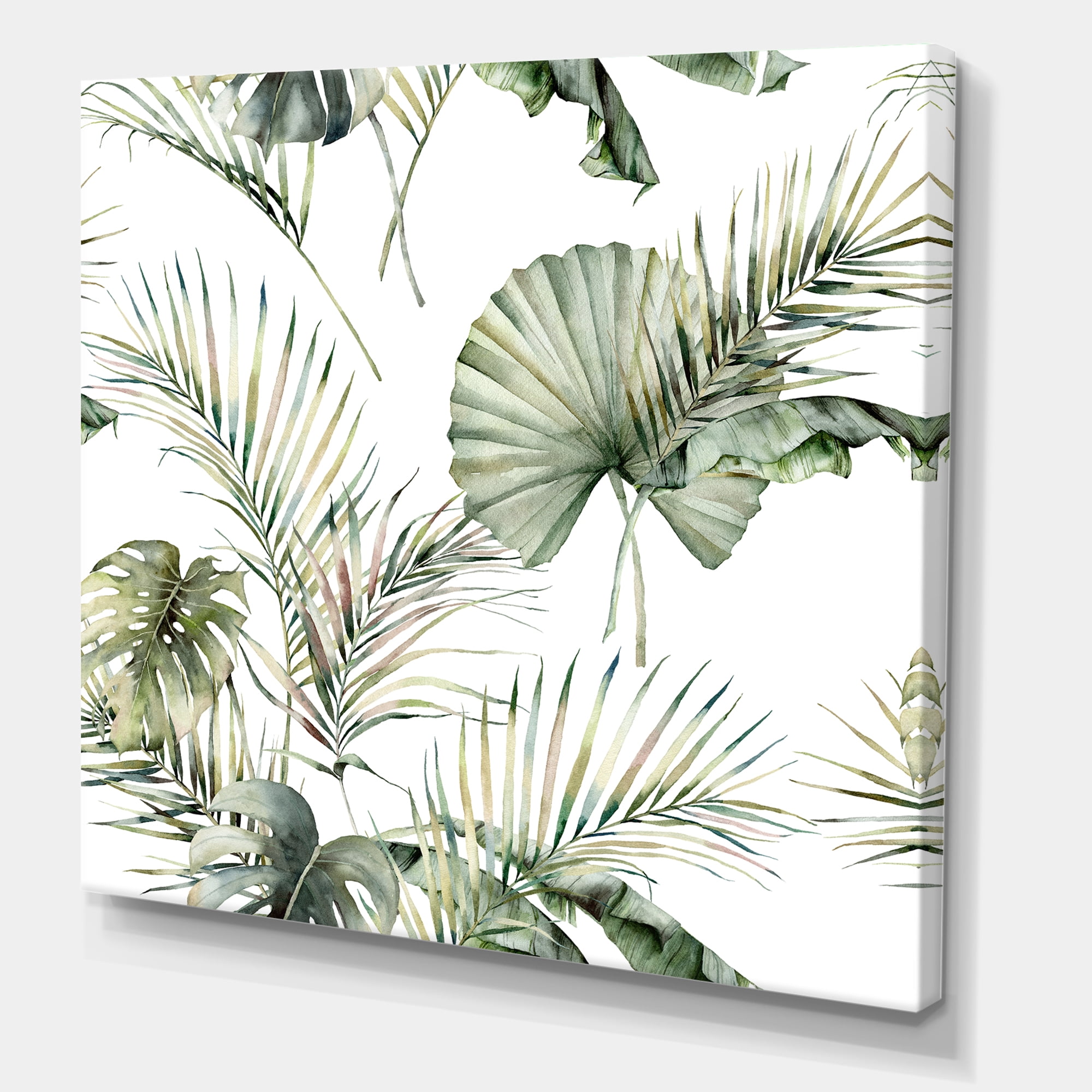 Designart ' Monstera and Coconut Leaves With Tropical Pattern ' Traditional Canvas Wall Art Print