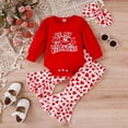 thumbnail image 2 of Youmylove Two Piece Girls Outfits Toddler Girls Valentine'S Day Long Sleeve Letter Romper Bodysuits Hearts Printed Bell Bottoms Pants Headbands Kids Outfits, 2 of 8