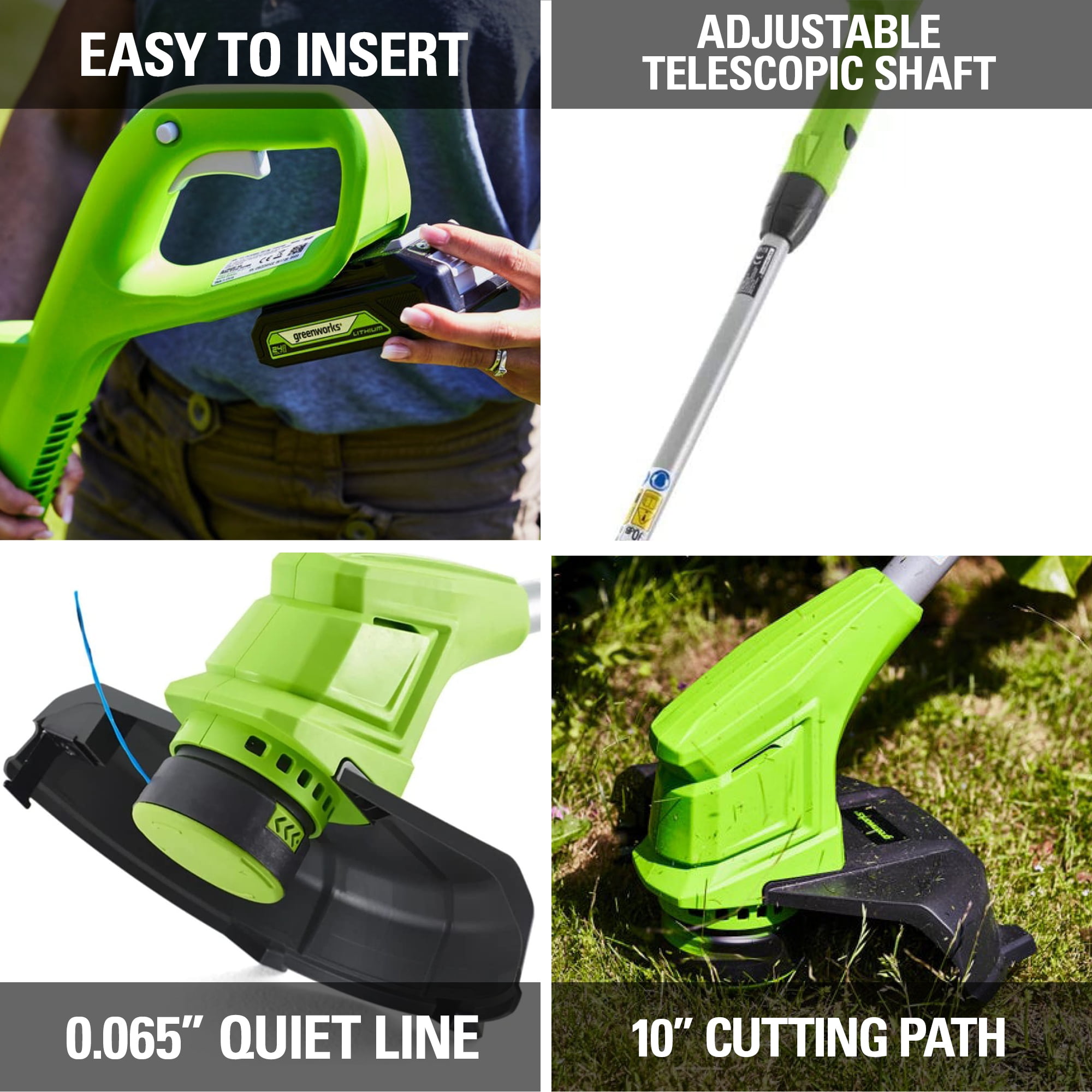 Greenworks 24V 10-inch String Trimmer with 2.0 Ah Battery and Charger, 2101902