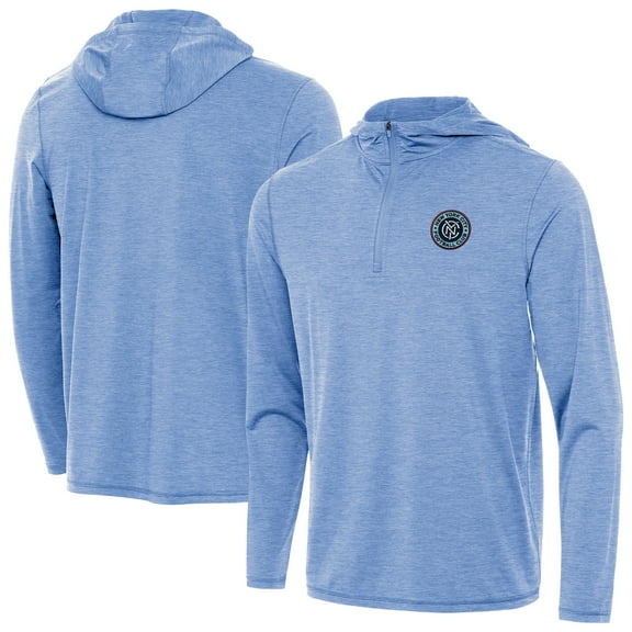 Men's-Antigua  Heather Powder Blue New York City FC Tidy Quarter-Zip Pullover Hoodie