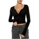 thumbnail image 2 of Tops de otoño,Blusa informal de poliéster con cuello en V y botones para mujer, manga larga, suave y cómoda para uso diario, sopatenor, 2 of 7