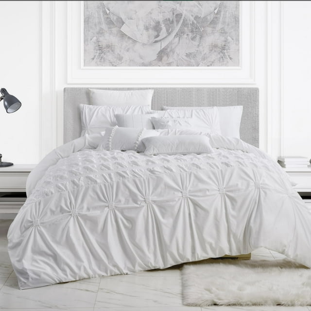 JML King Comforter Set 7 piece,Microfiber Needle Stitch Pinch Pleat Comforter Bed in A Bag