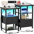 thumbnail image 5 of Homieasy Nightstand Set of 2 with Charging Station, End Table Bedside Table with LED Lights, Modern Nightstands with Drawers and Storage Shelf, Wood Night Stands for Bedroom, Living Room, Black, 5 of 9
