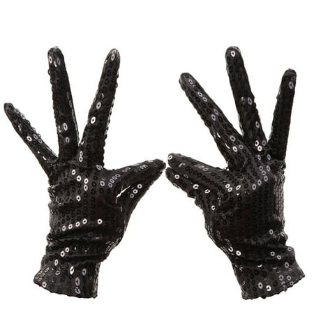 Shimmer Sequin Costume Gloves Halloween Masquerade Party Gloves Supplies Decor Accessory 1 Pair black Children