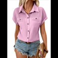 thumbnail image 1 of Camisa Plisada de Corta con Botones para Mujer, Estilo Informal de Negocios, Corte Entallado, con Bolsillo, para Verano 2025. Violeta M, 1 of 9