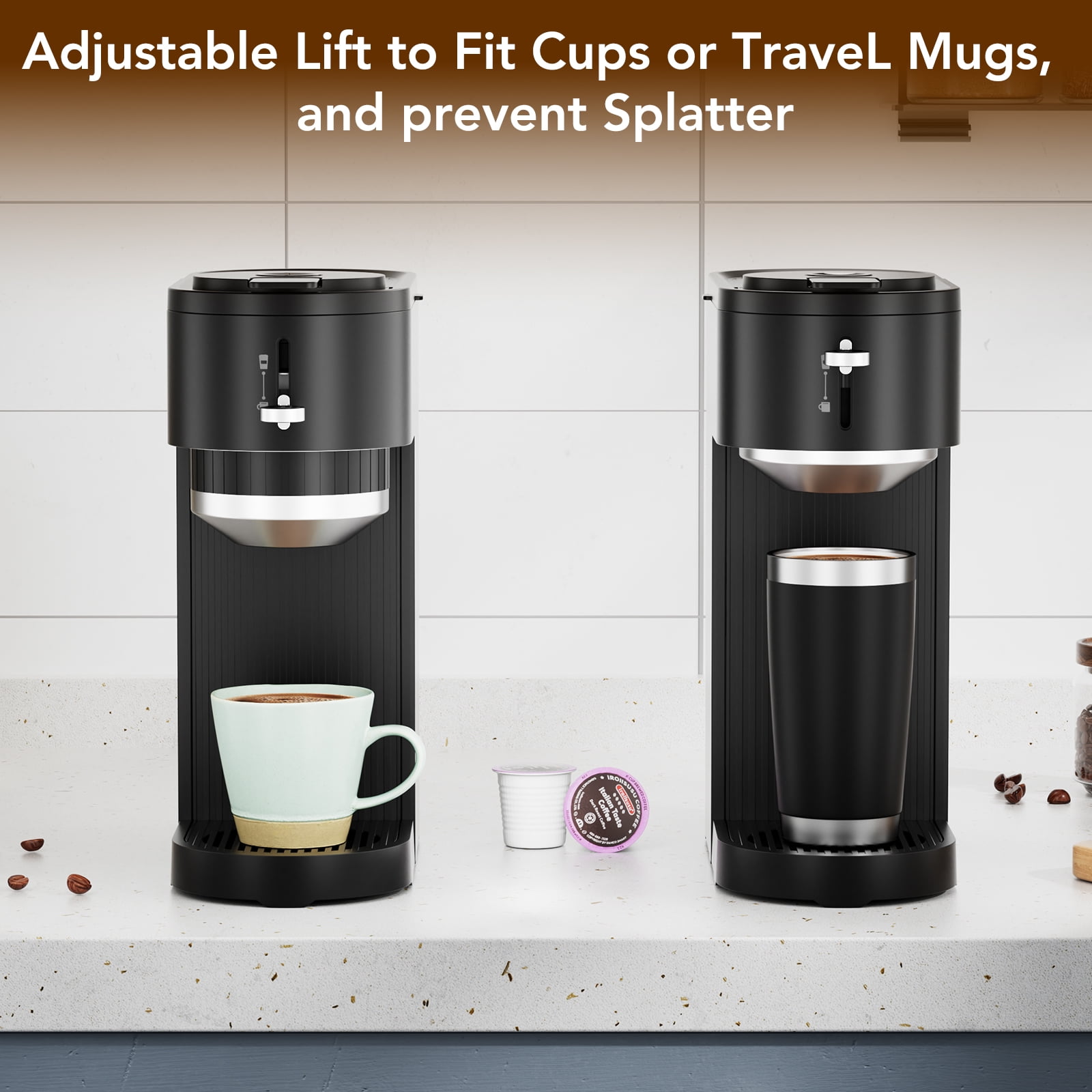 KNDKO Single Serve Coffee Maker for K Cup POD or Ground Coffee, Coffee Machine with 14oz Water Tank, Adjustable Funnel Handle, Self-Clean