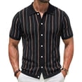 thumbnail image 2 of Bxsruta Men's Striped Knit Polo Shirt Short Sleeve Button Down Breathable Casual Summer Top, 2 of 6