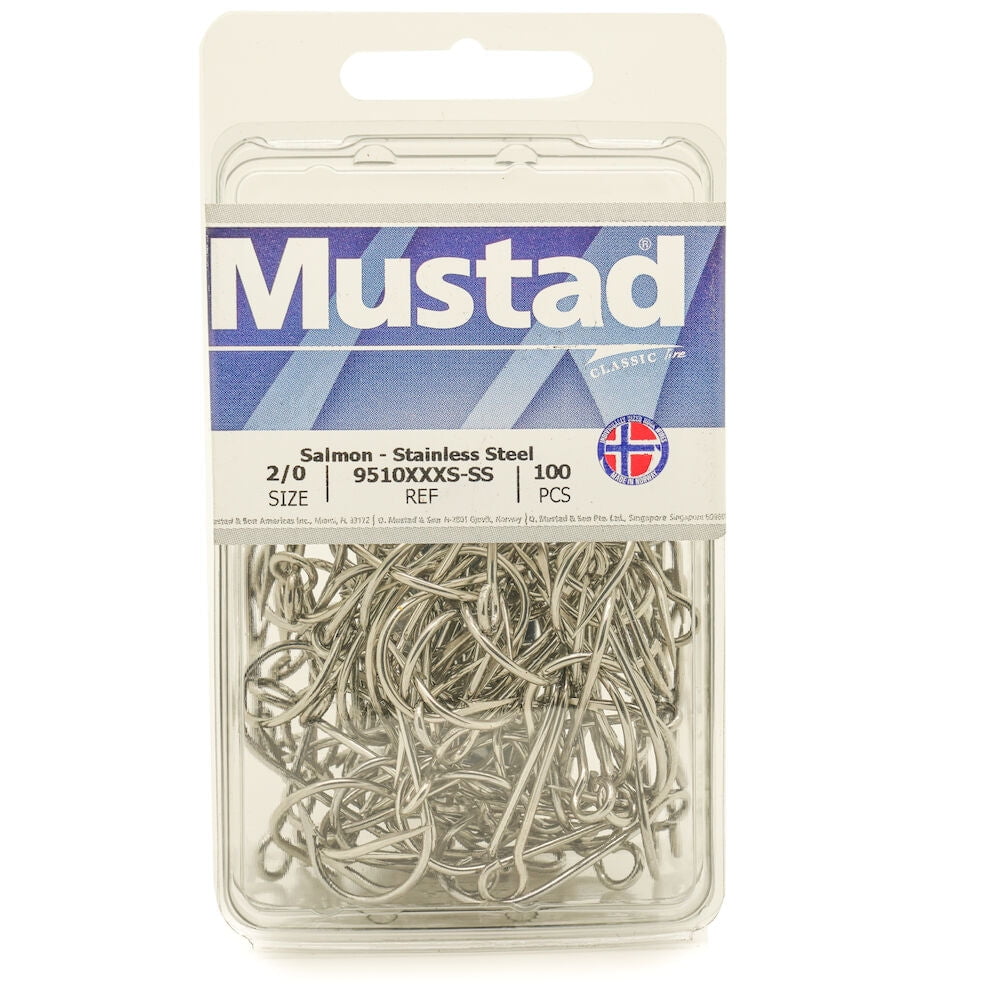 Mustad 9510XXXS Salmon Siwash, 3X Strong, Hollow Point, Open Ring Classic Hook - Stainless - 100 Per Pack