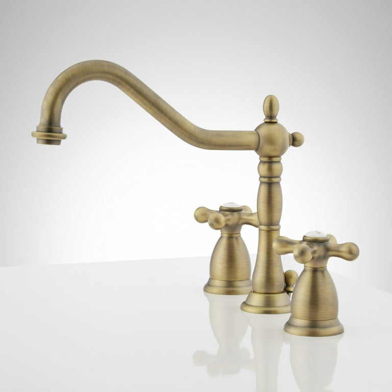 Victorian Gooseneck Lavatory Faucet with Metal Cross Handles and