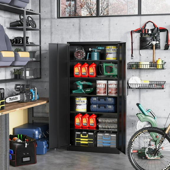 STANI Metal Storage Cabinet Locking Steel Storage Locker with 5 Adjustable Shelves 71”H×32”W×16”D Tall Metal Cupboard for Office Home Garage Gym School