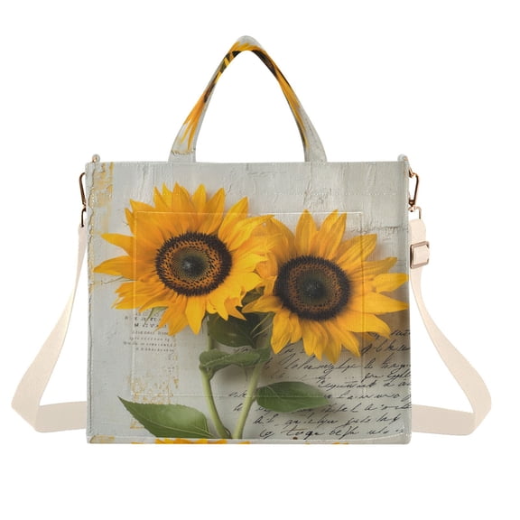 Corduroy Tote Bag for Women Shoulder Handbags Fashion Ladies Purses Satchel Messenger Bags Two Sunflowers S
