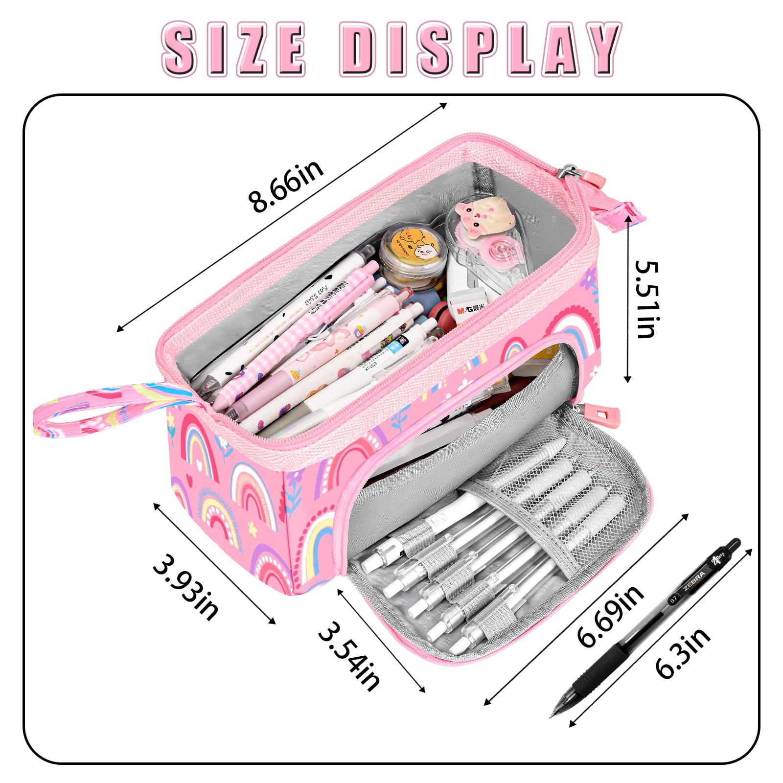Suhoaziia Cartoon Cat Pink Pencil Bag for School Teen Girls,Large Capacity  Pen Pencil Case School Supplies,Dirt-Resistant Pencil Box Organizer with  Compartments 