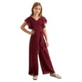 thumbnail image 2 of Zaldita Kids Girls Summer Cape Sleeve Romper Casual Jumpsuit V Neck Chiffon Party Wide Leg Pants Burgundy 14, 2 of 7