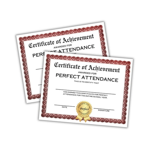 Perfect Attendance Certificate of Achievement 30pk 8.5x11 Adult Modern Award Chart Students School Superlatives End of Year Awards