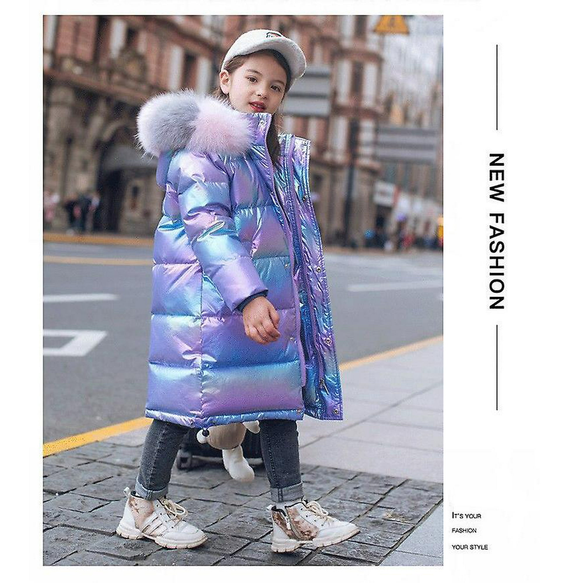 Winter Hooded Shiny Down Jacket For Girls Waterproof Coat Kids Parka Snowsuit With Faux Fur Collar Walmart