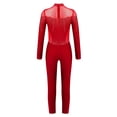 thumbnail image 5 of Hansber Kids Girls Figure Skating Jumpsuit Long Sleeve Mesh Rhinestone Gymnastics Leotard Full Bodysuit Catsuit Burgundy 8, 5 of 6