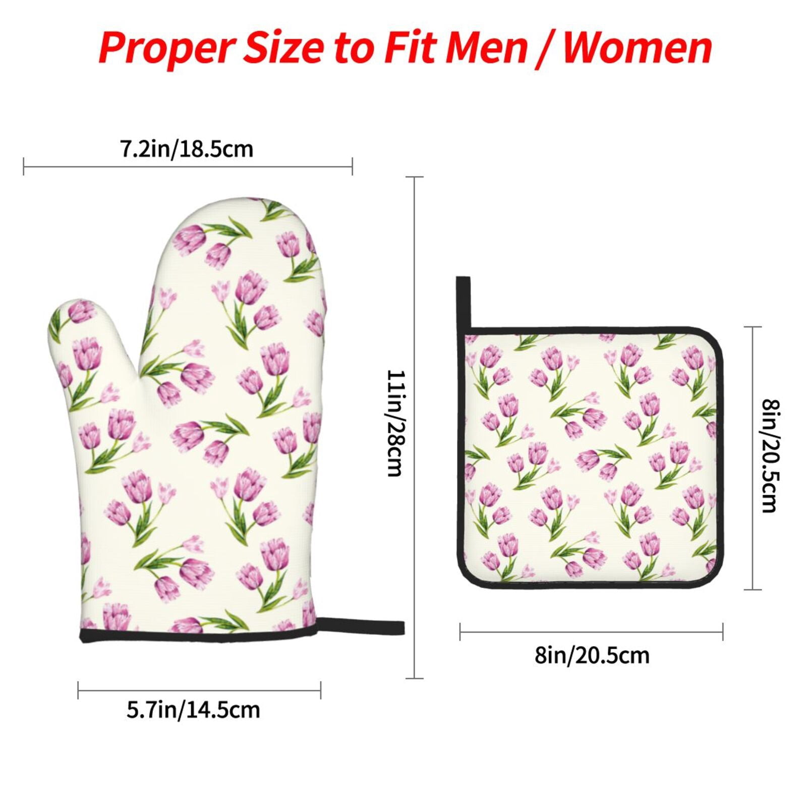 Naloa Tulips Flowers Oven Mitts and Pot Holders 4 pcs Set, Cooking Baking Grilling Kitchen Oven Glove for Cooking