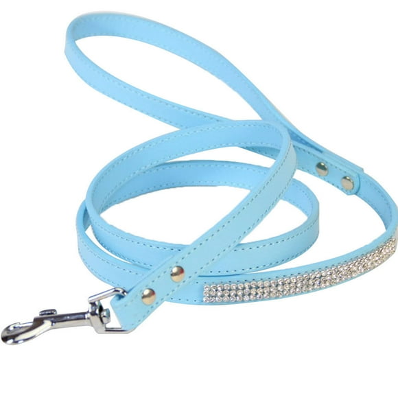 PU Cuero Perro Correa Entrenamiento Caminando Pet Correa Productos Correas Coloridas Caminando con Rhinestone Sparkly Studded para gatos o perros (azul)