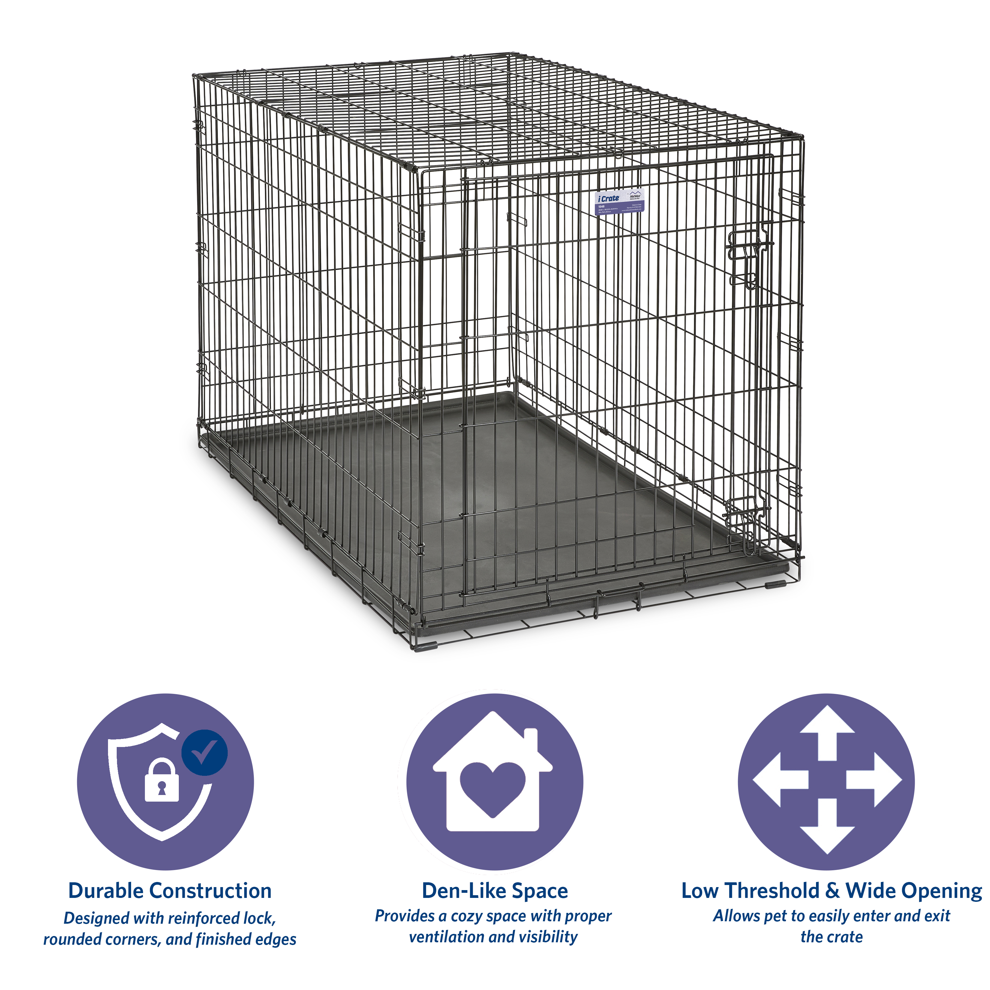 MidWest Homes for Pets Newly Enhanced Single Door iCrate Dog Crate, Includes Leak-Proof Pan, Floor Protecting Feet, Divider Panel & New Patented, 42 Inch - image 3 of 8