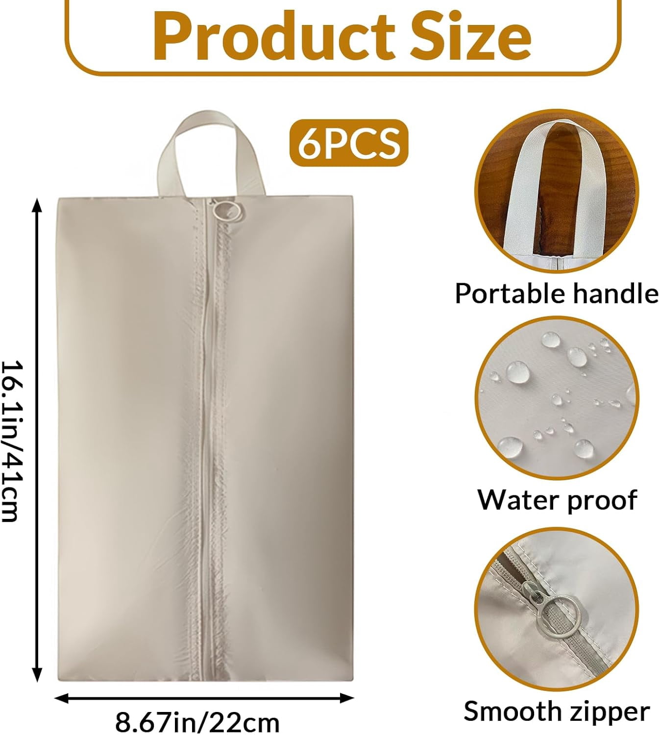 6Pcs Shoe Bags for Travel -Travel Shoe Bag Set Shoe Bag for Packing Organizers Waterproof Odor-Resistant White