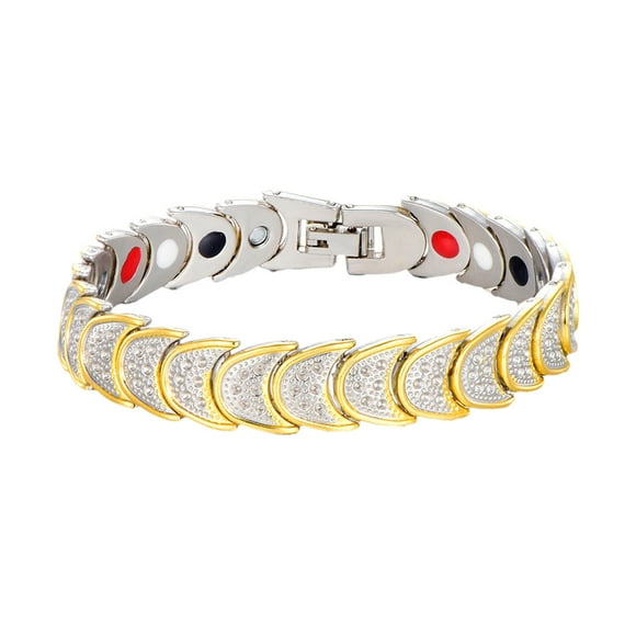 EeaseMX Pulsera de terapia magnética con escala chapada en oro y cierre de hebilla para aliviar el dolor de artritis.