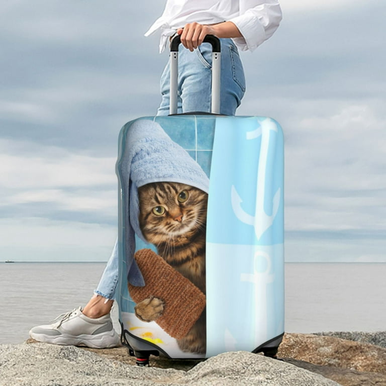 Fotbe Funny Cat Taking a Bath Luggage Cover Protector Suitcase Protector Scratch and Dirt Resistant Fits 18 32 Inch Luggage Large