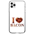 thumbnail image 1 of DistinctInk Clear Shockproof Hybrid Case for iPhone 13 (6.1" Screen) - TPU Bumper, Acrylic Back, Tempered Glass Screen Protector - White Bacon Writing I Heart Bacon - Show Your Love of Bacon, 1 of 2
