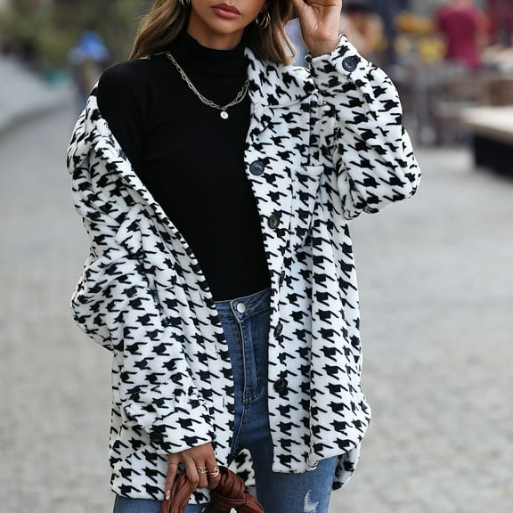 DailyTrove Women's Plaid Mid - Length Coat, Long Sleeve, Winter Outdoor & Office Wear, Warm Wool Blend, Plus Size Friendly