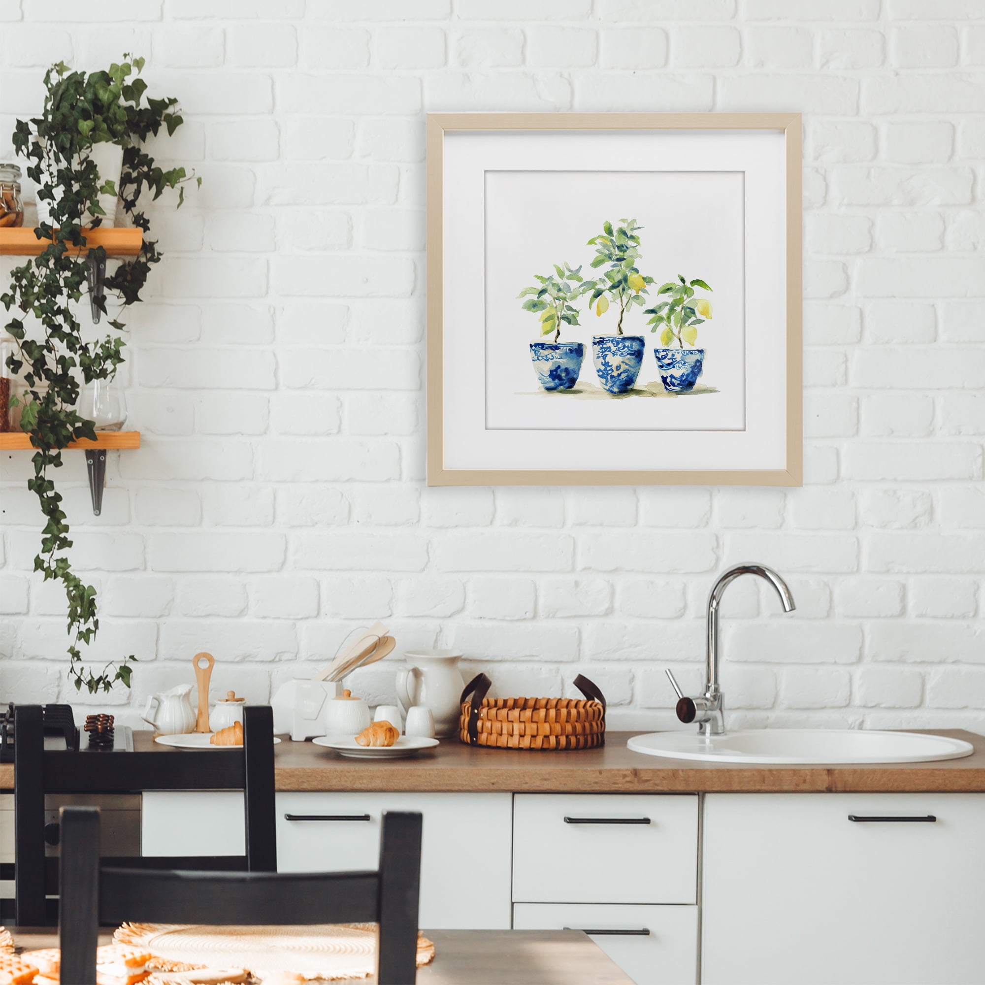 Stupell Industries Lemons In Blue Pots Birch Framed Print Under Glass, design by Svetlana Aleynikova