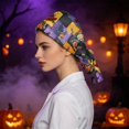 thumbnail image 4 of LNZGNM Halloween Women's Scrub Caps, Twist Knot Head Wrap, with Floral Applique, Stretchy and Easy for Everyday Style, Bad Hair Days, and Casual Wear,Purple(One Size), 4 of 6