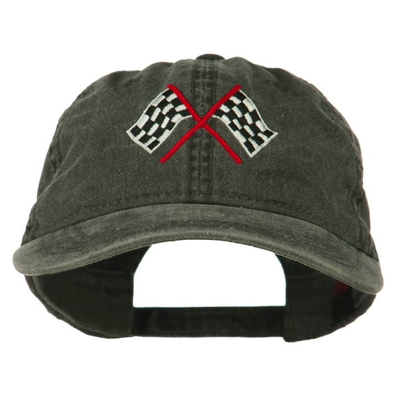 Checkered Racing Flag Embroidered Washed Cap - Black OSFM