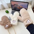 thumbnail image 3 of 1 Pair Girls Mittens Fuzzy Cute Animal Embroidery Hanging Rope Thickened Soft Keep Warm Sherpa Windproof Winter Adults Gloves for Riding, 3 of 10