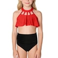 thumbnail image 6 of Cowsor 2-12Years Girls Two Piece Swimsuit Set Nylon Material Solid Color Cute Style UV Protection Swimwear for Pool Beach Hot Spring, 6 of 7