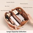 thumbnail image 3 of Bolsa de maquillaje Prite Travel impermeable de piel vegana marrón, 3 of 7