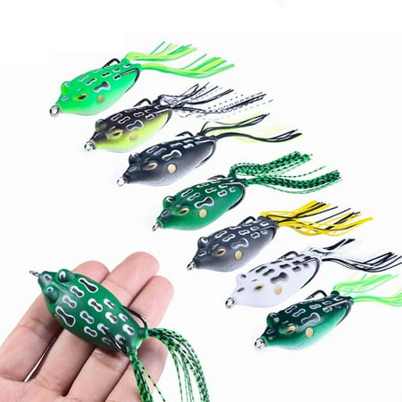 Cheers.US 5.5CM/11G Fishing Lure Simulated with Tassels Bright Color Sharp Hook Vivid Skin Fish Attraction Universal Topwater Artificial Soft Frog Bait Fishing Equipment 2PACK