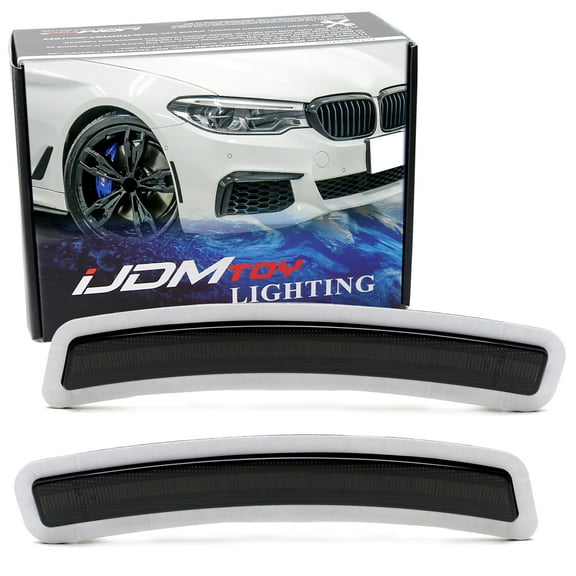 Euro Black-Out Smoked Front Bumper Side Marker Reflex Lens For BMW 2019-2022 G20 3 Series 320i 330i 340i M340i, Replace OEM Amber Reflectors