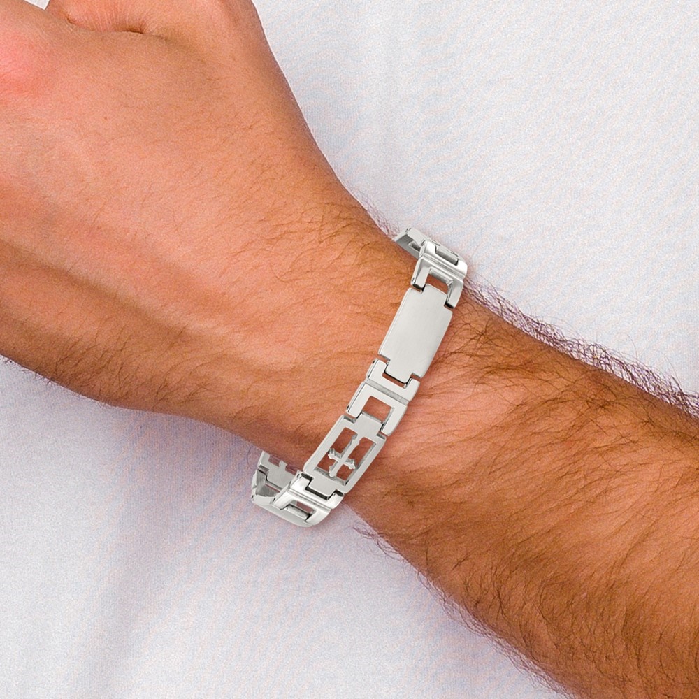 Diamond2Deal Stainless Steel Brushed and Polished Cross Link Bracelet for Men 8.5"