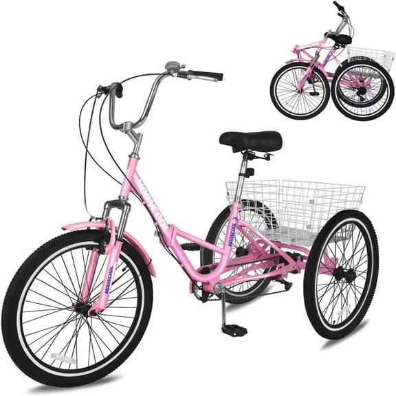 MOPHOTO Folding Adult Tricycle 7-Speed, 20" Three Wheel Cruiser Bike with Basket, Foldable Tricycle for Women,Seniors,Fold up Adult tricycle